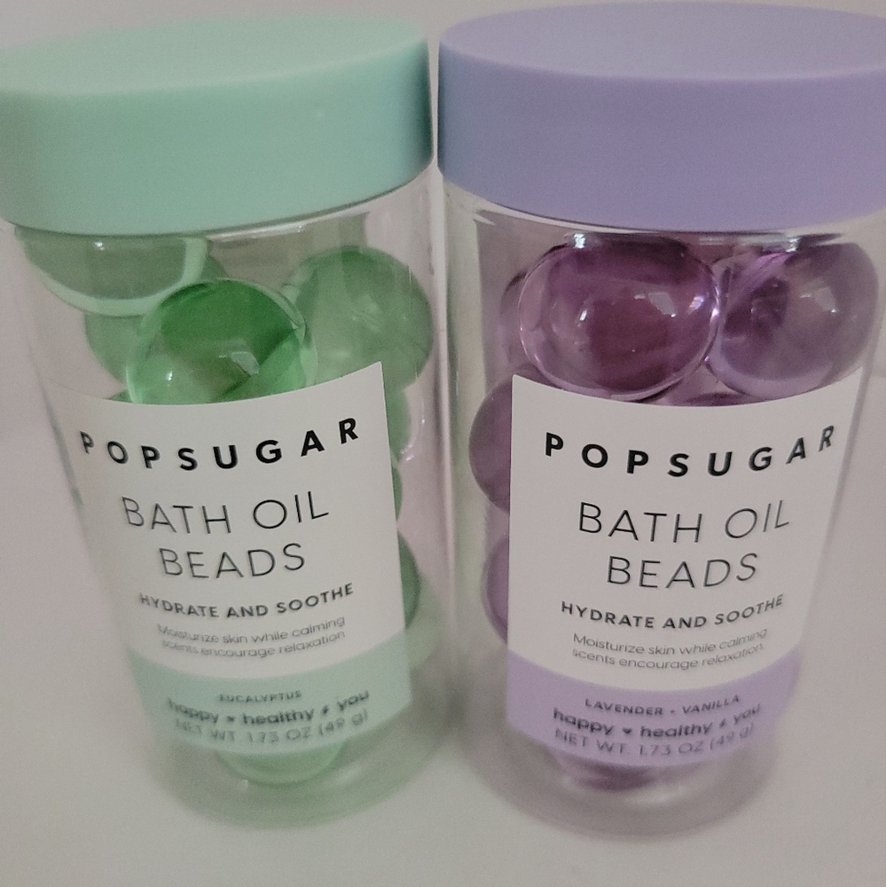 PopSugar Lavendar Vanilla(1) and (1) Eucalyptus Bath Oil Beads Hydrate and Sooth